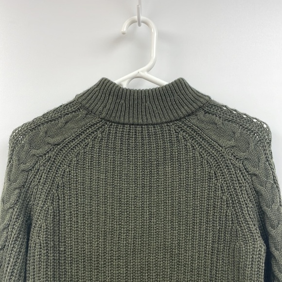 J. Crew Ezra Cable Knit Pom-Pom Crewneck Sweater Boho Grandpa Army Green XS - Picture 6 of 9